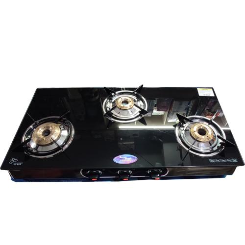 3 BURNER BLACK GLASS MANUAL GAS