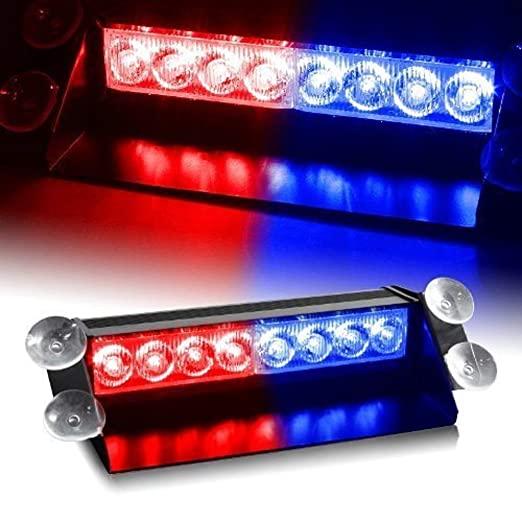 8 LED Red Blue Police Flashing Light for Universal All Cars