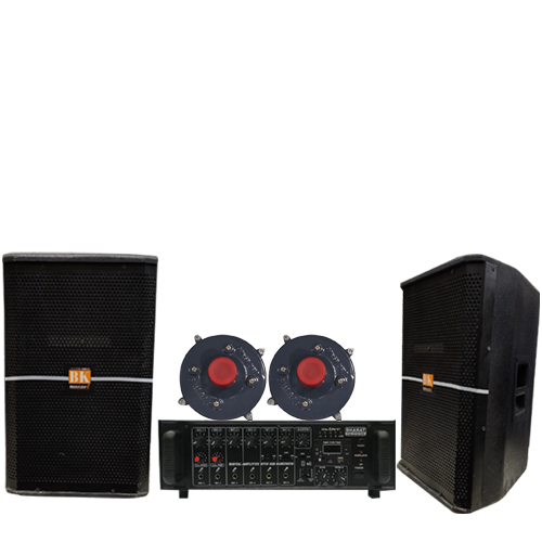 12 INCH SINGLE COLUMN PAIR & 350 WATT ECO AMPLIFIER & 2 LT UNIT PAIR