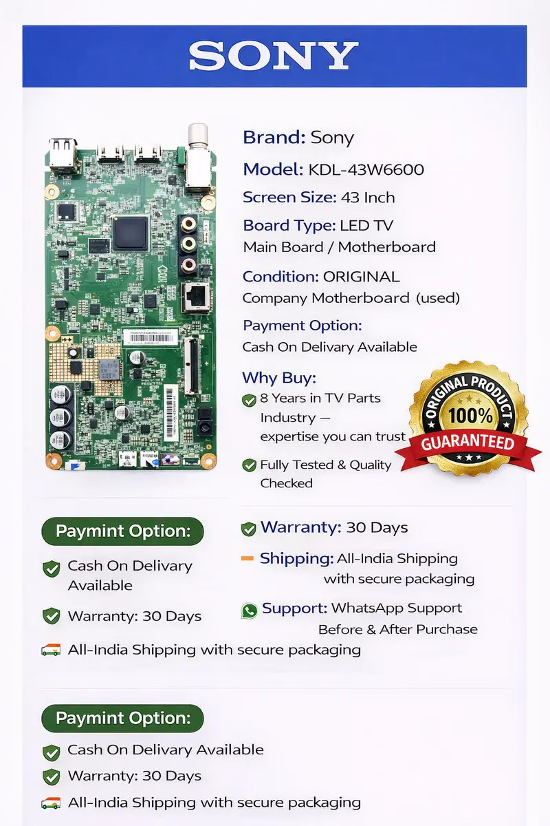 SONY KDL-43W6600 LED TV MOTHERBOARD