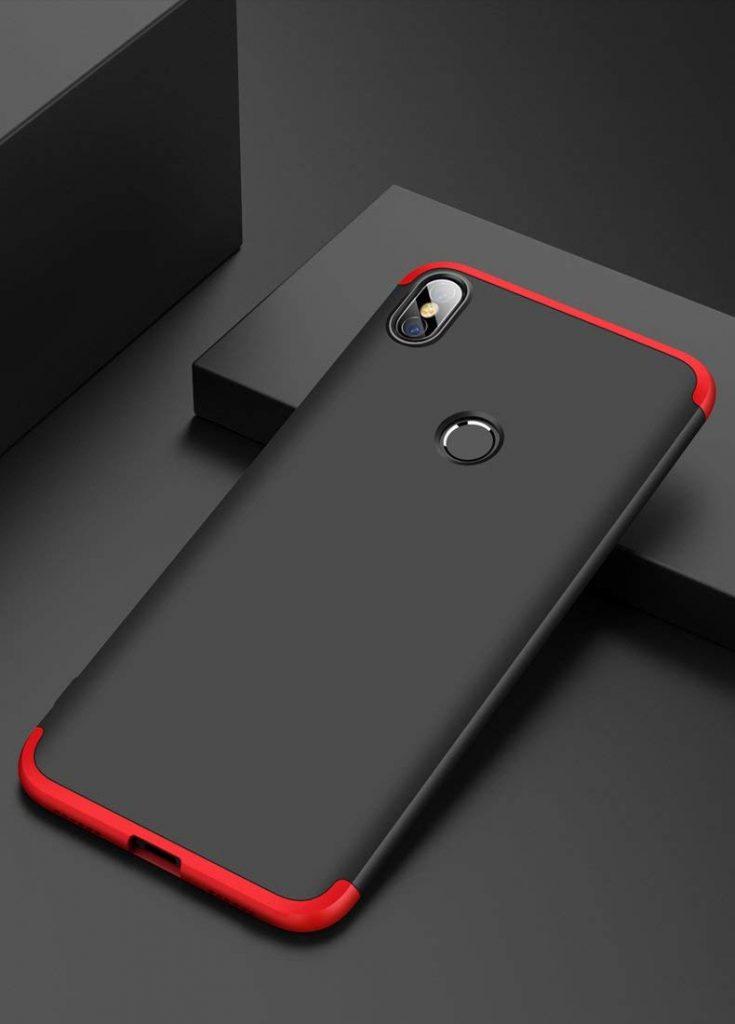 3 IN 1 DETACHABLE ANTI-SCRATCH PC HARD CASE 360° FULL BODY SHOCKPROOF PROTECTION BACK CASE COVER FOR REALME 2 BLACK & RED