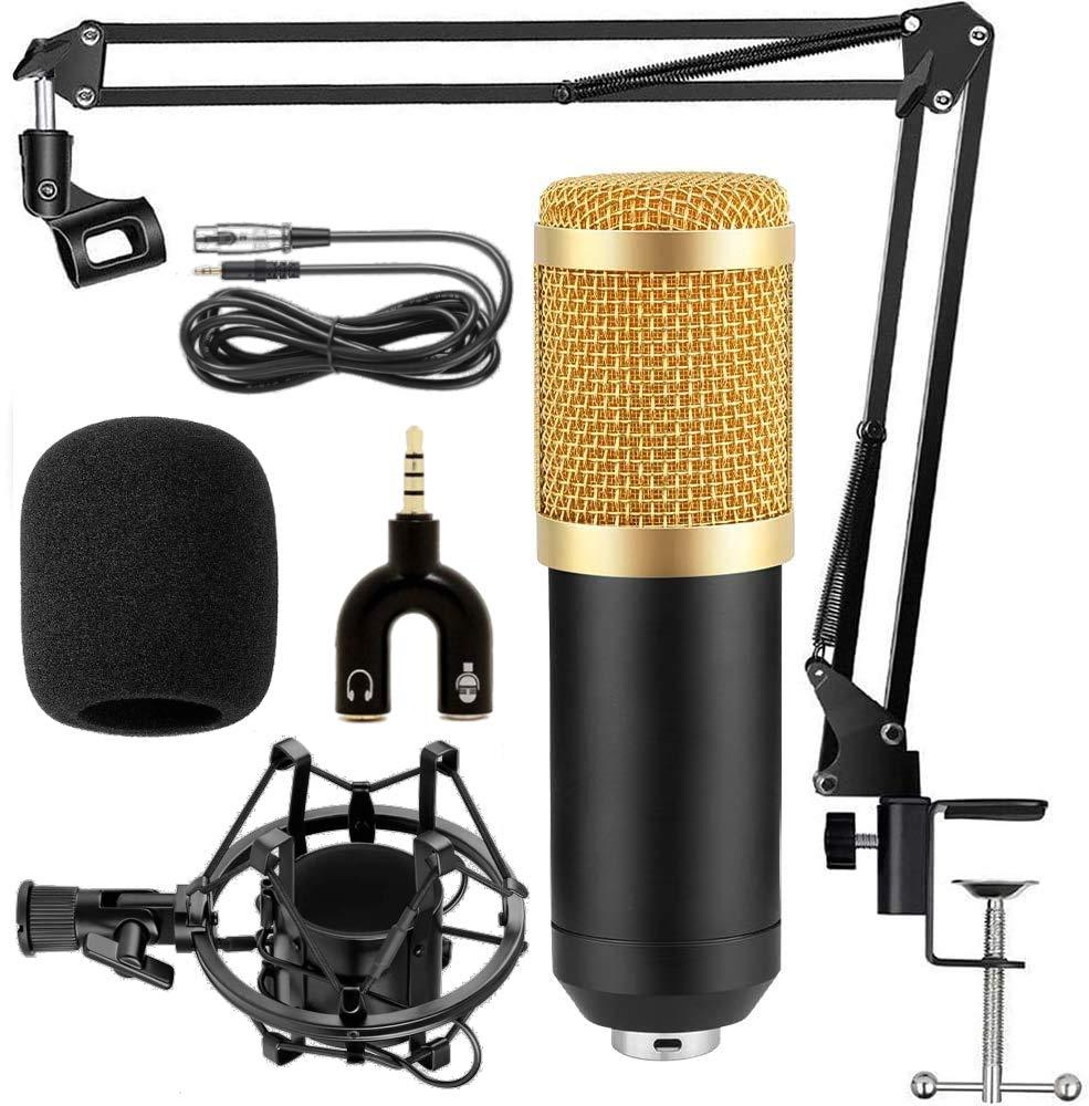 COMBO OF BM 800 PROFESSIONAL CONDENSER MICROPHONE WITH 3.5 MM AUDIO JACK CONVERTER FOR MOBILE, COMPUTER AND MICROPHONE STAND MIC SOUND STUDIO RECORDING DYNAMIC (BLACK)