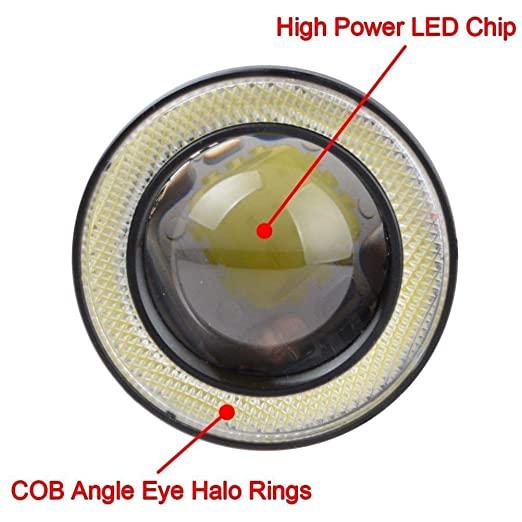 Car Fog Lamp Angel Eye LED DRL Projector Light (White) (Set of 2)