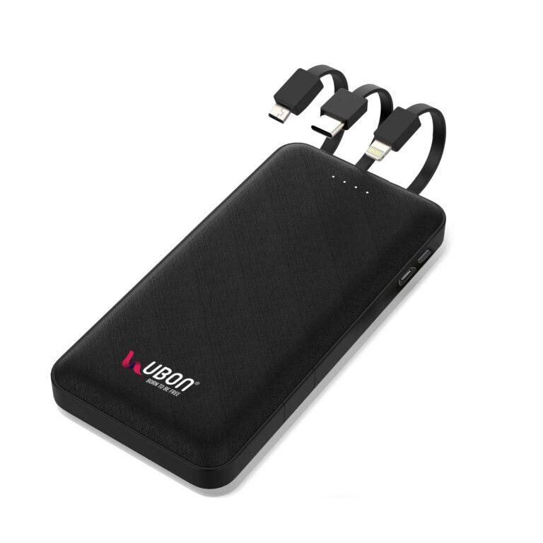 UBON PB-X12 POWER KING UNIVERSAL 10000 MAH POWER BANK WITH 3 IN 1 MICROUSB, TYPE C & LIGHTENING CHARGING CABLES & USB PORT FOR MOBILE PHONES, TABLETS & OTHER DEVICES (2A)