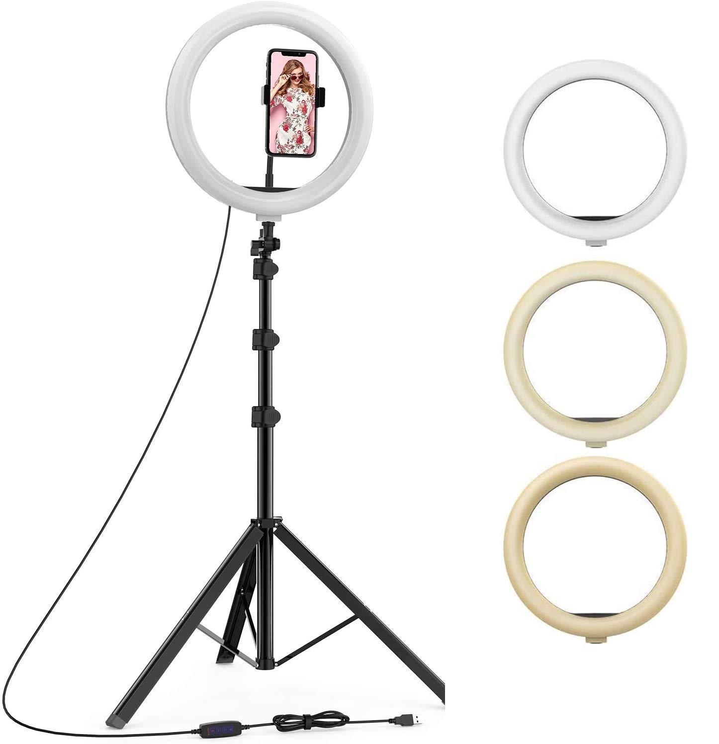 10″ INCH SELFIE RING LIGHT WITH TRIPOD STAND & CELL PHONE HOLDER FOR LIVE STREAM/MAKEUP, DIMMABLE LED CAMERA RINGLIGHT FOR YOUTUBE TIKTOK/PHOTOGRAPHY COMPATIBLE FOR IPHONE AND ANDROID PHONE