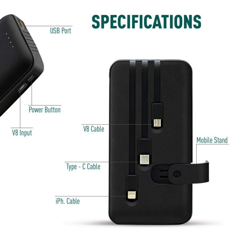 UBON PB-X12 POWER KING UNIVERSAL 10000 MAH POWER BANK WITH 3 IN 1 MICROUSB, TYPE C & LIGHTENING CHARGING CABLES & USB PORT FOR MOBILE PHONES, TABLETS & OTHER DEVICES (2A)